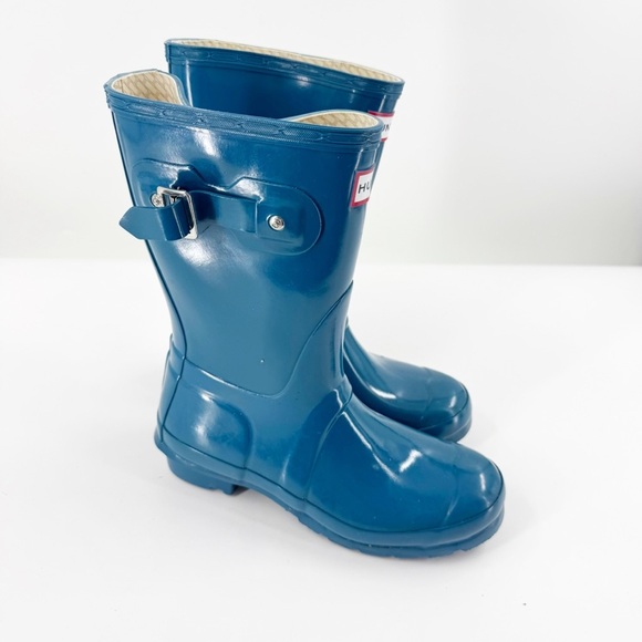 ✅ Hunter Original Short Teal Blue Wellies Rain Boot Cuttle SZ 5 US OUTDOOR - Picture 1 of 14